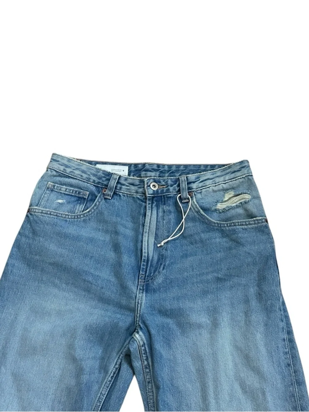 Zara The Boyfriend Ripped Mid-Rise Distressed Relaxed Jeans Sz 6 Waist 15 inches - Picture 6 of 16